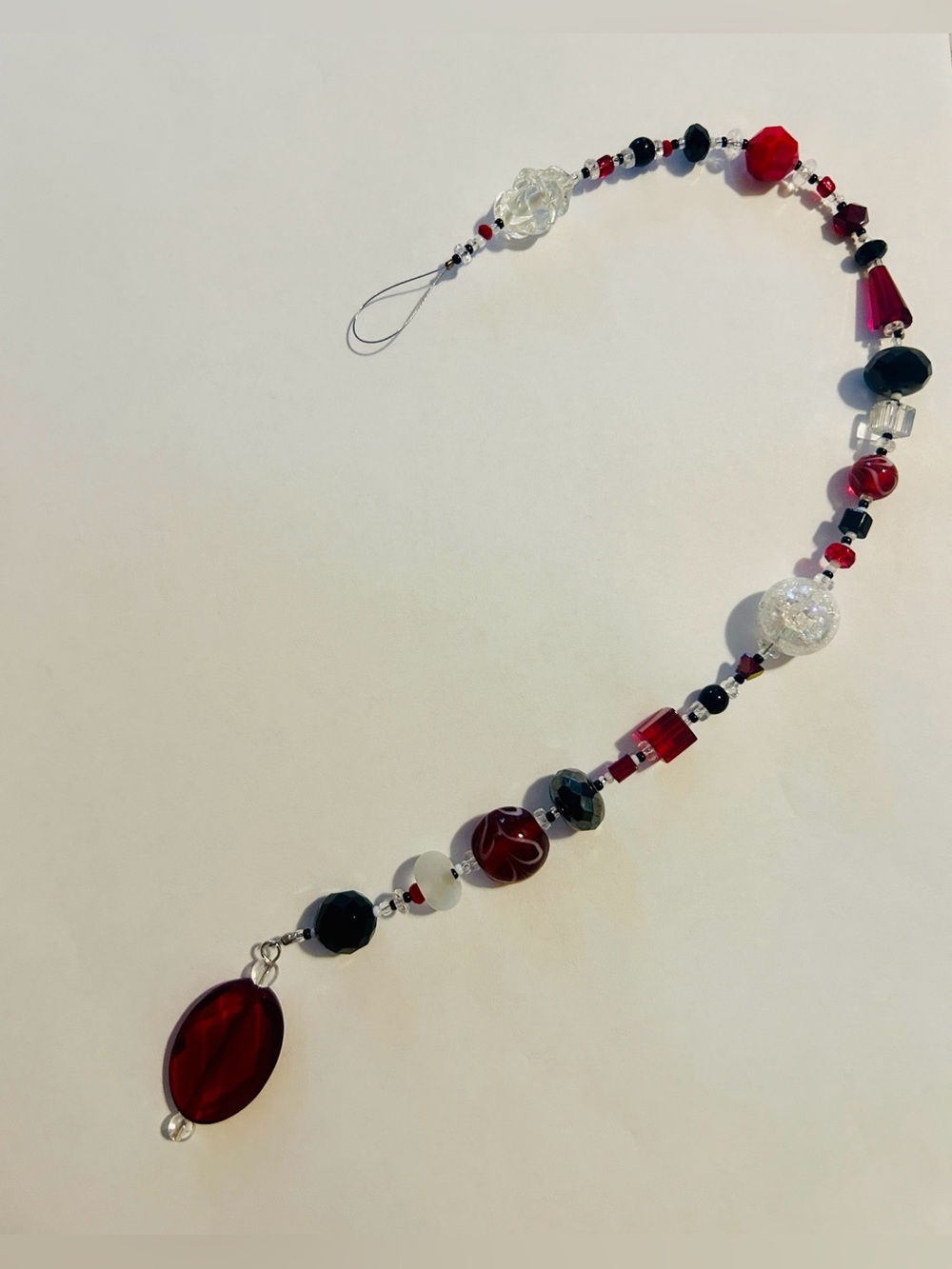 Handmade Suncatcher Made From Vintage Crystals Glass Beads - Red & Black